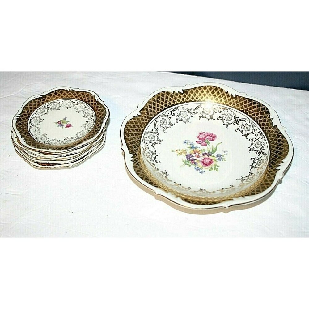 Bareuther Waldsassen mini tea cup plate Bavaria Germany set of 6 flower gold 4"